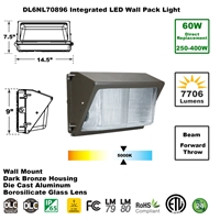 Integrated 60W LED Wall Pack Light DLC Rated Dark Bronze  LED Wall Pack, LED Wall Pack Flood Lights, Exterior LED Wall Pack, LED Outdoor, Wallpacks, Security Lights, Commercial, 277, 120, 60 Watt, 70 Watt, 250Watt, 400Watt, HID, Metal Halide Replacement, Direct-Lighting, 7089, DL6NL70896