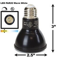 PAR20 LED Light Bulb 7W 3000K Warm White - Black Finish PAR20 LED Bulb, LED Bulbs, Light Bulbs, PAR20, PAR, LED,  Warm White, 3000K, LB-3000-BK-3K