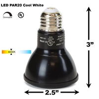 7W LED PAR20 Light Bulb 4000K Cool White - Black Finish  PAR20 LED Bulb, LED Bulbs, Light Bulbs, PAR20, PAR, LED,  Cool White, 4000K, LB-3000-BK-4K
