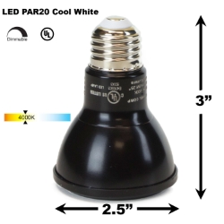7W LED PAR20 Light Bulb 4000K Cool White - Black Finish  PAR20 LED Bulb, LED Bulbs, Light Bulbs, PAR20, PAR, LED,  Cool White, 4000K, LB-3000-BK-4K