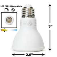 8W LED PAR20 Light Bulb 3000K Warm White - White Finish PAR20 LED Bulb, LED Bulbs, Light Bulbs, PAR20, PAR, LED,  Warm White, 3000K, LB-3000-WH-3K