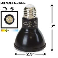 8W LED PAR20 Light Bulb 4000K Cool White - Black Finish  PAR20 LED Bulb, LED Bulbs, Light Bulbs, PAR20, PAR, LED,  Cool White, 4000K, LB-3000-BK-4K