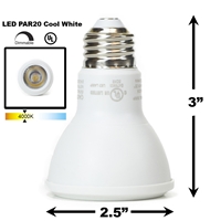 8W LED PAR20 Light Bulb 4000K Cool White - White Finish PAR20 LED Bulb, LED Bulbs, Light Bulbs, PAR20, PAR, LED,  Cool White, 4000K, LB-3000-WH-4K