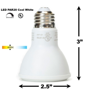 8W LED PAR20 Light Bulb 4000K Cool White - White Finish PAR20 LED Bulb, LED Bulbs, Light Bulbs, PAR20, PAR, LED,  Cool White, 4000K, LB-3000-WH-4K
