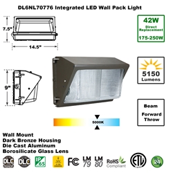 Integrated 42W LED Wall Pack Light Outdoor Industrial-Grade Dark Bronze  LED Wall Pack, LED Wall Packs, Wall Pack, Wall Packs, Wallpacks, Security Lights, LED, 42 Watt, Direct-Lighting, 7077, DL6NL70776
