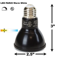 PAR20 LED Light Bulb 7W 3000K Warm White - Black Finish PAR20 LED Bulb, LED Bulbs, Light Bulbs, PAR20, PAR, LED,  Warm White, 3000K, LB-3000-BK-3K
