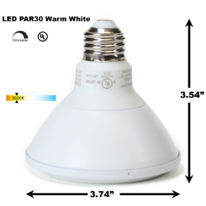 PAR30 LED Light Bulb 11W 3000K Warm White - White Finish  PAR30 LED Bulb, LED Bulbs, Light Bulbs, PAR30, PAR, LED,  Warm White, 3000K, LB-3001-WH-3K