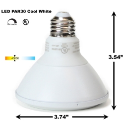 PAR30 LED Light Bulb 11W 4000K Cool White - White Finish  PAR30 LED Bulb, LED Bulbs, Light Bulbs, PAR30, PAR, LED,  Cool White, 4000K, LB-3001-WH-4K