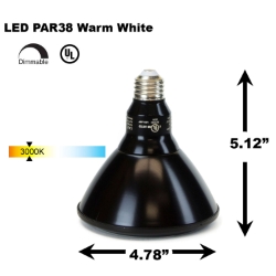 PAR38 LED Light Bulb 13W 3000K Warm White - Black Finish  PAR38 LED Bulb, LED Bulbs, Light Bulbs, PAR38, PAR, LED,  Warm White, 3000K, LB-3002-BK-3K