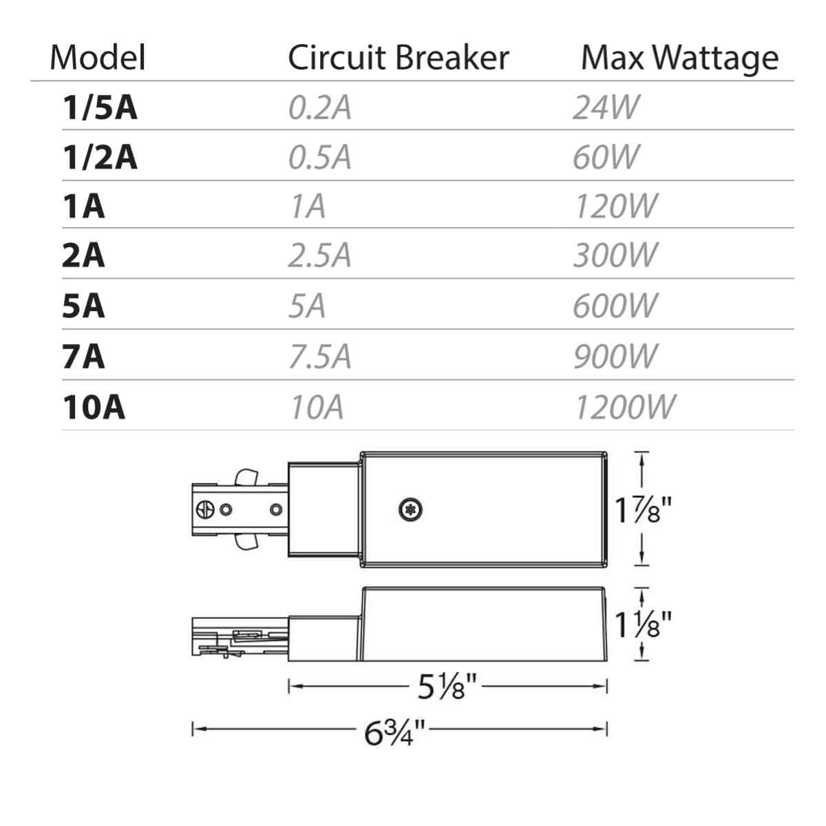 WAC Lighting 120V H Track Current Limiter Single Live End Slim THL-HLES ...